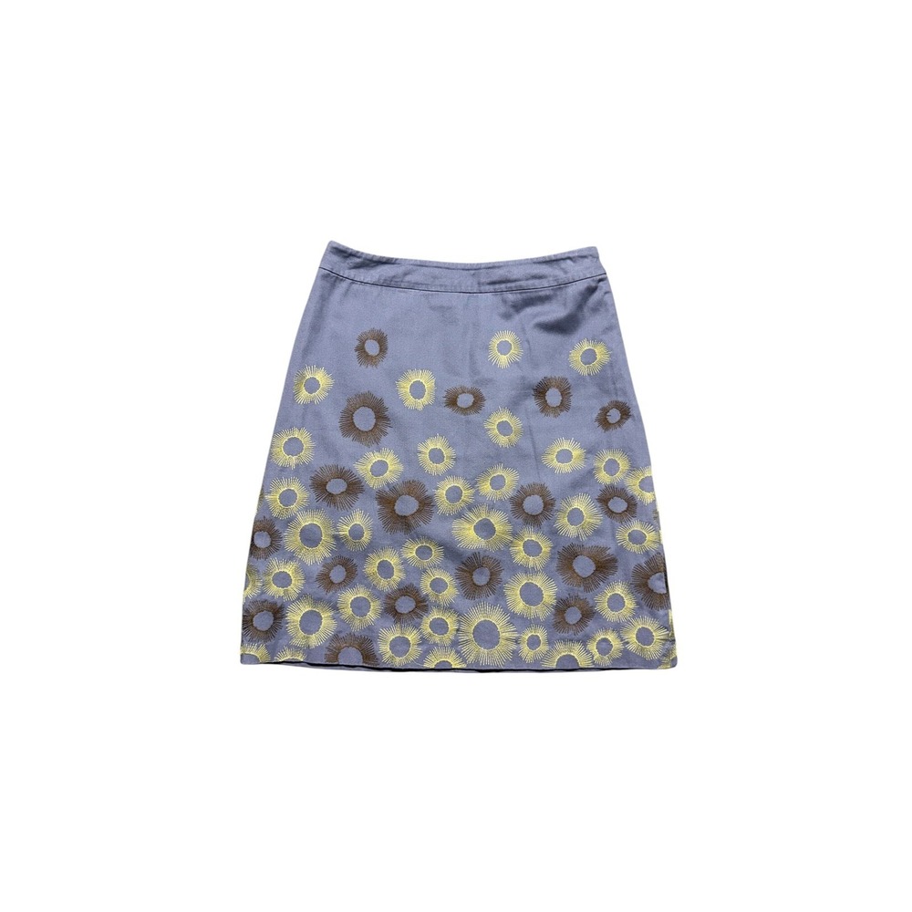 Boden Embroidered A-Line Skirt Sz 8 Blue Yellow Sunburst Cotton Mini Bohemian